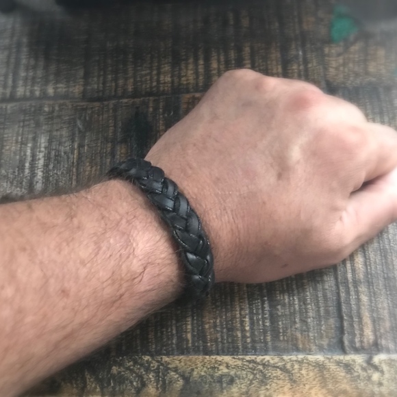 Black Braided Leather Bracelet - Picture 1 of 6